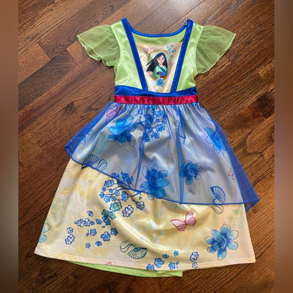 Disney Mulan Costume Dress 3T girl nightgown with Floral Design sparkle overlay - Picture 1 of 13